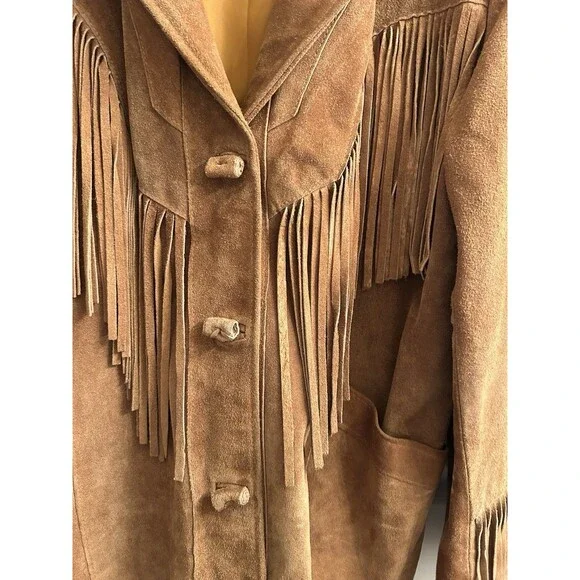 VTG Genel London Women’s Fringe Suede Leather Jacket Western Sz US 10 UK 14 - Picture 7 of 14